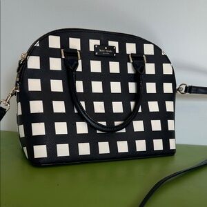 Kate Spade Black and White Check Dome Satchel with Gold Hardware